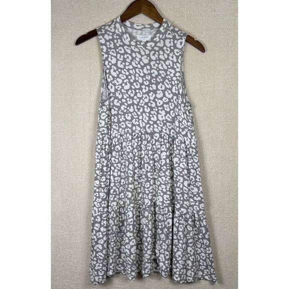 Mud Pie Dresses & Skirts - Mud Pie Womens Small Grey White Leopard Print Tiered Babydoll Dress Mock Neck
